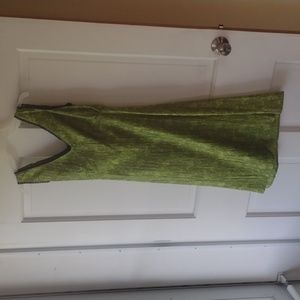 Linen blend dress, size 4 apple green jacquard with black lace